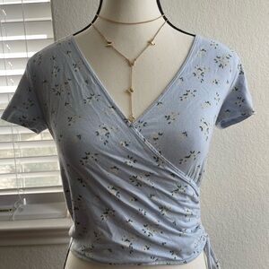 Hollister Light Blue Floral Wrap Tee